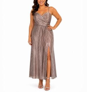 Nightway Rose Gold Evening Gown Metallic Sleeveless A-Line Formal Dress Size 14W